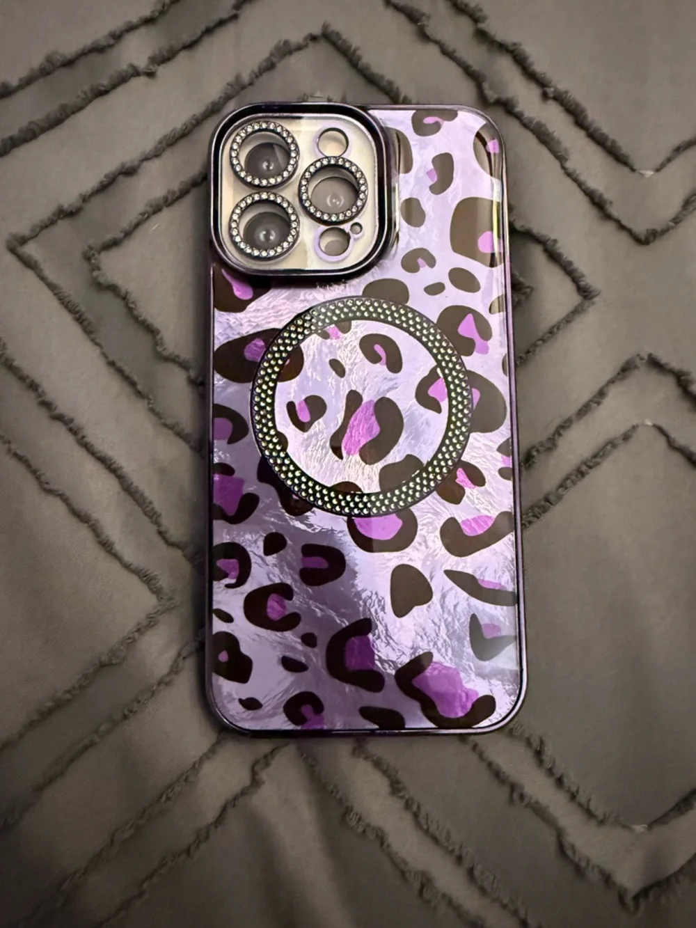 Purple Leopard Print IPhone 14 Pro Max Magsafe Phone Case